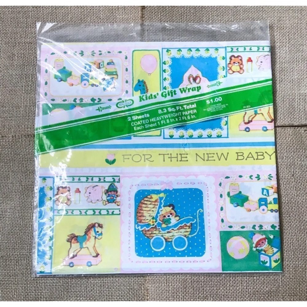 Vintage For The New Baby Wrapping Paper Gift Wrap 50s Style Kitsch Retro Whimsy